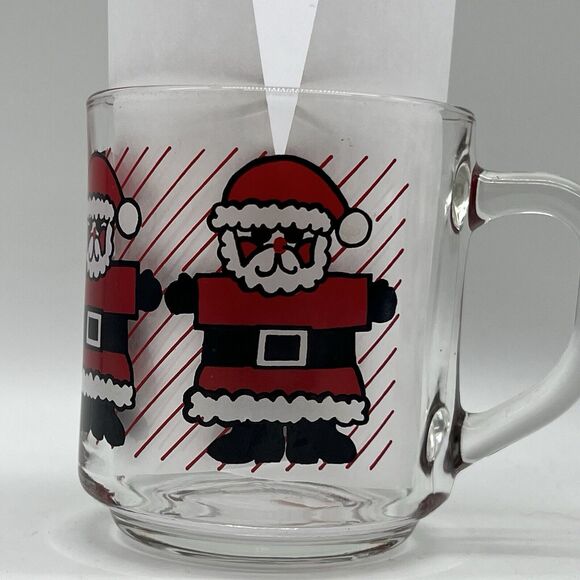 Vintage 2 Luminarc Red Stripe Santa Claus Christmas Mugs Coffee Holiday St Nick - Picture 5 of 12